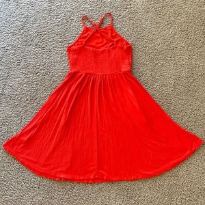 Red Daytrip Ribbed Halter Top A-Line Dress Racerback Spaghetti Strap Rayon XS